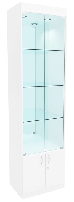 Стеклянная витрина №1-3-600 с каркасом из ДСП (задняя стенка зеркало), Белый