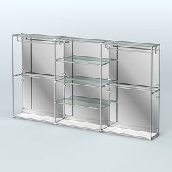 Торговая система ХРОМ (задняя стенка - зеркало) 3600 мм с прозрачными полками и поручнями №2, Ясень Анкор светлый