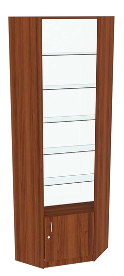 Угловая витрина СЭСП-О №5-300 (З/C - Стекло) со стеклянными полками, Орех