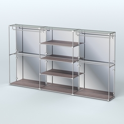 Торговая система ХРОМ (задняя стенка - зеркало) 3600 мм с полками ДСП и поручнями №2, Ясень Анкор темный