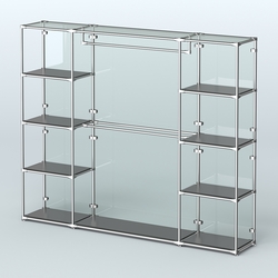 Торговая система ХРОМ (задняя стенка - стекло) 2430 мм с полками ДСП и поручнями №3, Черный