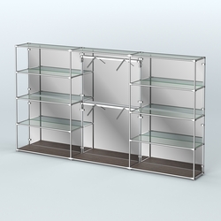 Торговая система ХРОМ (задняя стенка - зеркало) 3600 мм с прозрачными полками и поручнями №6, Дуб Венге