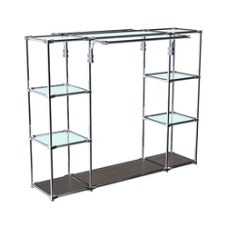 Хромированный стенд-вешало TD-46 №1-1 Хром (с прозрачными полками стекло 6мм), Дуб Венге