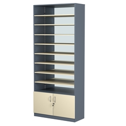 Стеллаж из ДСП с 8-ю полками 350x900 мм серии LEVEL-8 №13-2 (З/C - ЗЕРКАЛО), Темно-серый + Крем Вайс