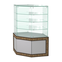 Стеклянный прилавок с декором и шестигранными полками №СПБА-207, Серый