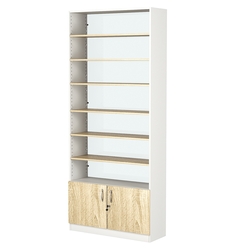 Стеллаж из ДСП с 6-ю полками 250x900 мм серии LEVEL-6 №11-1 (З/C - СТЕКЛО), Белый + Дуб Сонома