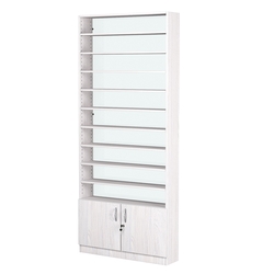 Стеллаж из ДСП с 10-ю полками 200x900 мм серии LEVEL-10 №10-1 (З/C - СТЕКЛО), Ясень Анкор светлый