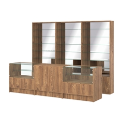 Комплект стеллажей со стеклянными полками U-6 №12-2 и прилавков ЭК-03, Дуб Канзас коричневый