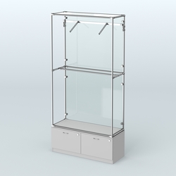 Торговая система ХРОМ (задняя стенка - стекло) 1200 мм №4-3 с тумбой Т-15 и поручнями, Серый