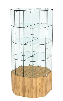 Стеклянная высокая островная витрина с прозрачным верхом серии Истра №805-О, Дуб Золотистый