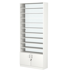 Стеллаж из ДСП с 10-ю полками 300x900 мм серии LEVEL-10 №12-1 (З/C - СТЕКЛО), Белый