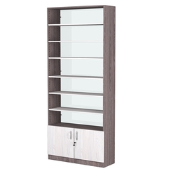 Стеллаж из ДСП с 6-ю полками 300x900 мм серии LEVEL-6 №12-1 (З/C - СТЕКЛО), Ясень Анкор темный + Ясень Анкор светлый