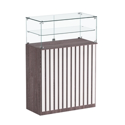 Торговый прилавок прямоугольный с планками и одной полкой ПРИЛИВ №2, Ясень Анкор темный + Ясень Анкор светлый