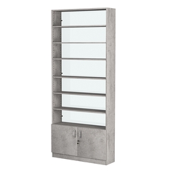 Стеллаж из ДСП с 6-ю полками 250x900 мм серии LEVEL-6 №11-1 (З/C - СТЕКЛО), Бетон Чикаго светло-серый F186 ST9