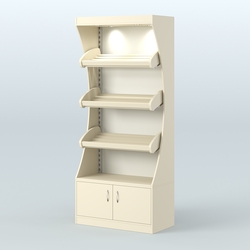 Стеллаж высокий пристенный с деревянными полками для хлебной лавки ХЛ-1, Крем Вайс + Белый