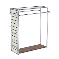 Хромированный стенд-вешало ETD-38 №1-4 (торец-ЭП) с полкой Зеркало 4мм, Орех