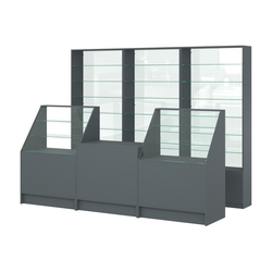 Комплект стеллажей со стеклянными полками U-6 №12-1 и прилавков ЭК-07, Темно-Серый