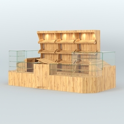 Пристенный павильон со стеклянными прилавками под выкладку хлеба и выпечки №2, Дуб Золотистый