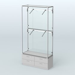 Торговая система ХРОМ (задняя стенка - стекло) 1200 мм №3-2 с тумбой Т-14 и поручнями, Серый