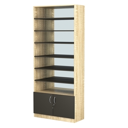 Стеллаж из ДСП с 6-ю полками 400x900 мм серии LEVEL-6 №14-2 (З/C - ЗЕРКАЛО), Дуб Сонома + Черный