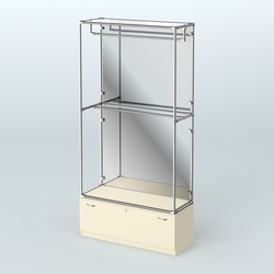 Торговая система ХРОМ (задняя стенка - зеркало) 1200 мм №1-1 с тумбой Т-11 и поручнями, Крем Вайс