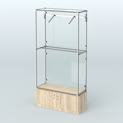 Торговая система ХРОМ (задняя стенка - стекло) 1200 мм №4-4 с тумбой Т-21 и поручнями, Дуб Сонома