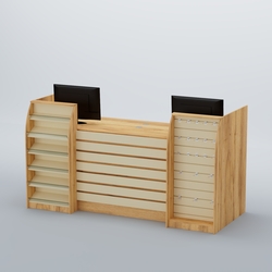 Ресепшен Атлант с накладными планками наклонными полками и экономпанелью №9, Дуб Золотистый и Крем Вайс