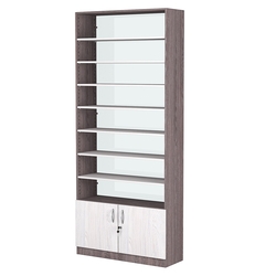 Стеллаж из ДСП с 7-ю полками 300x900 мм серии LEVEL-7 №12-1 (З/C - СТЕКЛО), Ясень Анкор темный + Ясень Анкор светлый