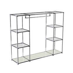 Хромированный стенд-вешало TD-44 №1-4 Хром с полками Зеркало 4мм, Белый