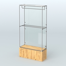 Торговая система ХРОМ (задняя стенка - стекло) 1200 мм №1-1 с тумбой Т-11 и поручнями, Дуб Золотистый