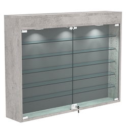 Настенная витрина с бархатом серии БАРОН №3-3А (пять полок), Бетон Чикаго + 16 Grey