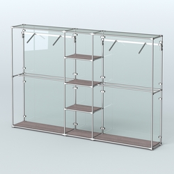 Торговая система ХРОМ (задняя стенка - стекло) 3030 мм с полками ДСП и поручнями №12, Ясень Анкор темный