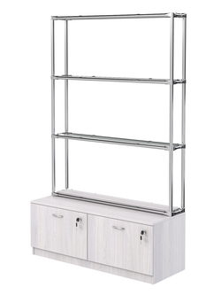 Хромированный стеллаж с прозрачными полками №1 с тумбой Т-15, Ясень Анкор светлый - U31104