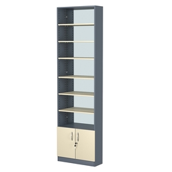 Стеллаж из ДСП с 6-ю полками 200x600 мм серии LEVEL-6 №3-2 (З/C - ЗЕРКАЛО), Темно-серый + Крем Вайс