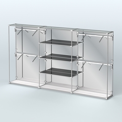 Торговая система ХРОМ (задняя стенка - зеркало) 3600 мм с тонированными полками и поручнями №5, Ясень Анкор светлый