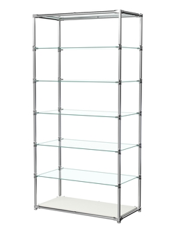 Пристенный торговый стеллаж ЛАЙТ с глубокими прозрачными полками №4, Белый