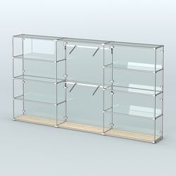 Торговая система ХРОМ (задняя стенка - стекло) 3600 мм с прозрачными полками и поручнями №6, Дуб Сонома