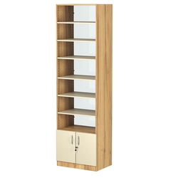 Стеллаж из ДСП с 6-ю полками 400x600 мм серии LEVEL-6 №7-1 (З/C - СТЕКЛО), Дуб Золотистый и Крем Вайс