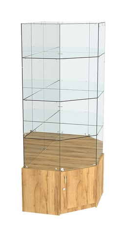 Витрина "Истра" угловая №16 (задние стенки - зеркало), Дуб Золотистый