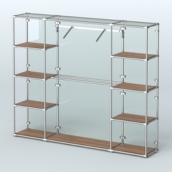 Торговая система ХРОМ (задняя стенка - стекло) 2430 мм с полками ДСП и поручнями №11, Орех