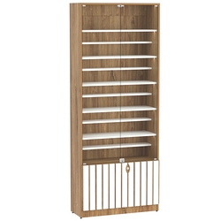 Витрина серии "Смок" №1-ДП-800 (с доп. полками), Дуб Канзас коричневый + Белый