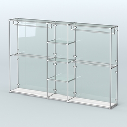 Торговая система ХРОМ (задняя стенка - стекло) 3030 мм с прозрачными полками и поручнями №4, Ясень Анкор светлый