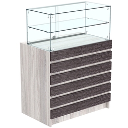 Торговый прилавок со стеклянной надставкой и фасадными панелями №1Э-01, Ясень Анкор светлый + Ясень Анкор темный