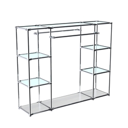 Хромированный стенд-вешало TD-45 №1-1 Хром (с прозрачными полками стекло 6мм), Ясень Анкор светлый - U31104