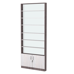 Стеллаж из ДСП с 6-ю полками 100x900 мм серии LEVEL-6 №8-1 (З/C - СТЕКЛО), Ясень Анкор темный + Ясень Анкор светлый