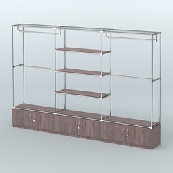 Торговая система ХРОМ без ДСП 3600 мм с тумбами Т21, полками ДСП и поручнями №2, Ясень Анкор темный