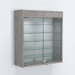 Витрина настенная №201-7А с пятью полками из стекла и верхней подсветкой, Бетон Чикаго светло-серый F186 ST9