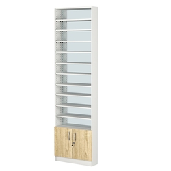 Стеллаж из ДСП с 10-ю полками 150x600 мм серии LEVEL-10 №2-2 (З/C - ЗЕРКАЛО), Белый + Дуб Сонома