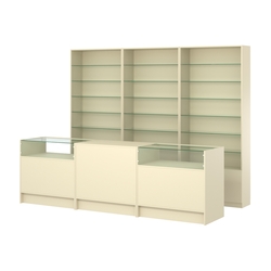 Комплект стеллажей со стеклянными полками U-6 №12 и прилавков ЭК-02, Крем Вайс