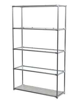 Торговый хромированный стеллаж с прозрачными полками №4, Метрополитан Грей